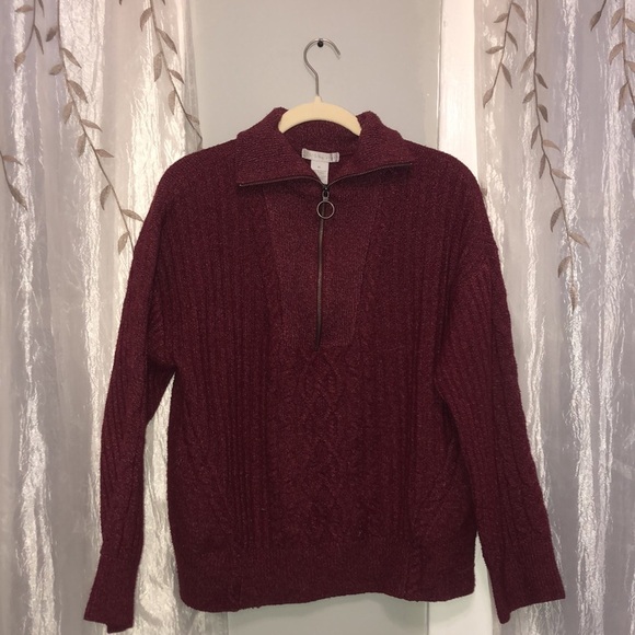 Design History Burgundy Exaggerated Stand Collar Pull Over Sweater Top XL - Picture 1 of 9